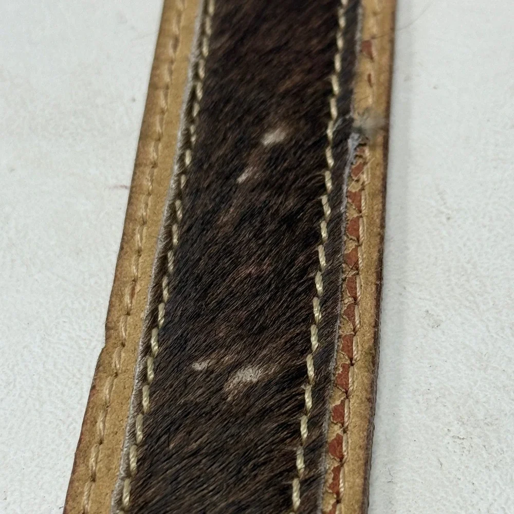 Handmade Vintage Hair on Hide Western Leather Belt New Old Stock Brown 48